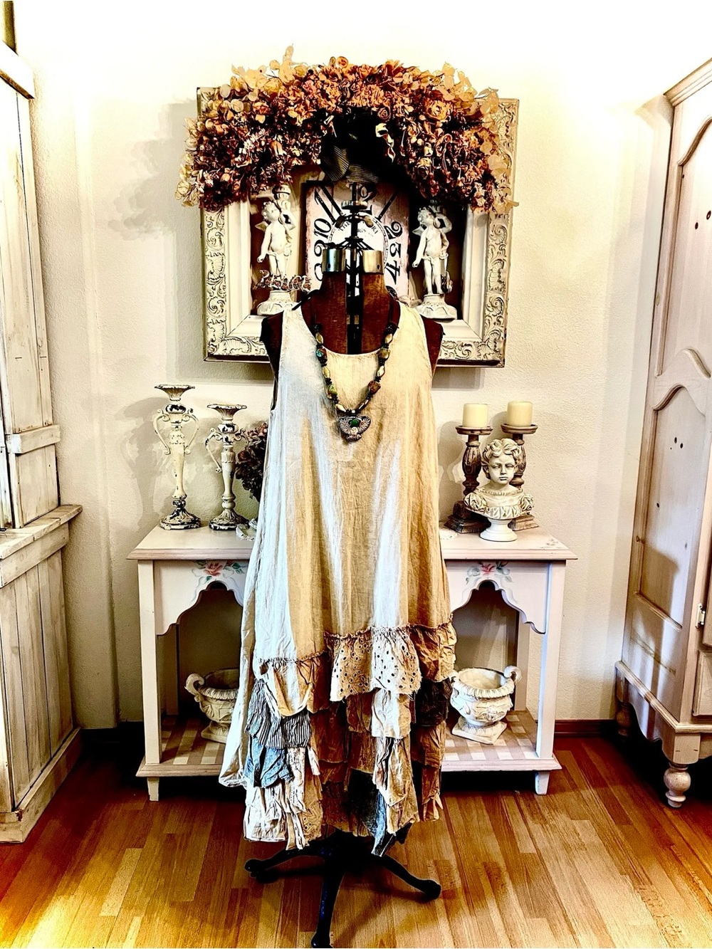 🆕 Paper Lace | Artsy Tea Dye Ruffle Hem Dress S - Picture 4 of 10